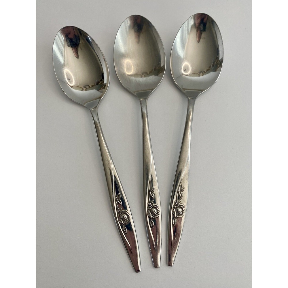 Oneida Lasting Rose Stainless 3 Oval Soup Spoons Oneidacraft Deluxe Lot